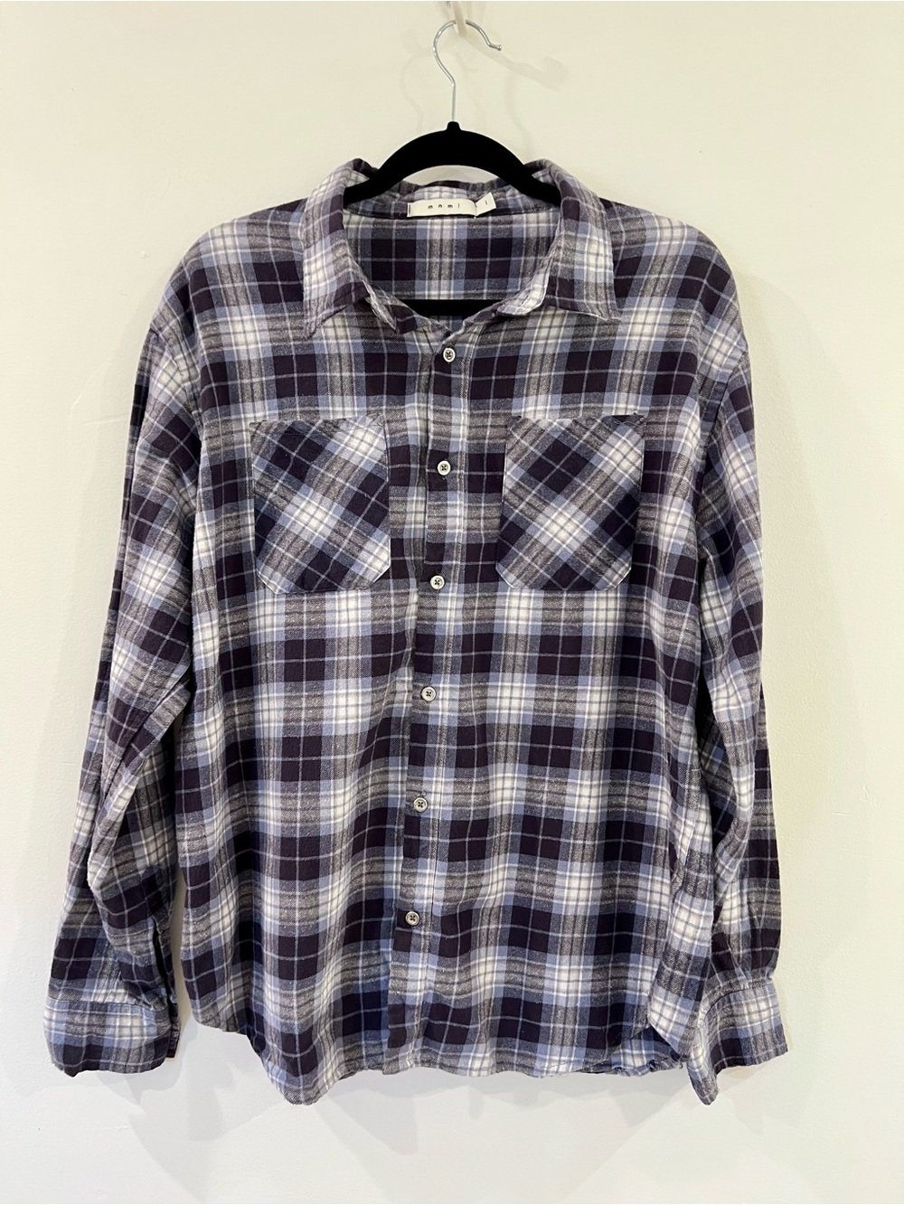 MNML flannel shirt — blue/black/white plaid, size L, 100% cotton Chrome Buttons